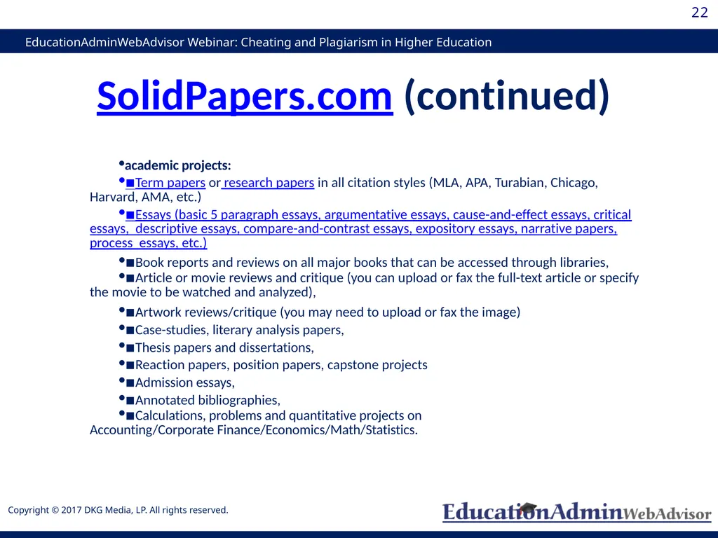 Cheating and Plagiarism in Higher Education: - slide 22 of 60