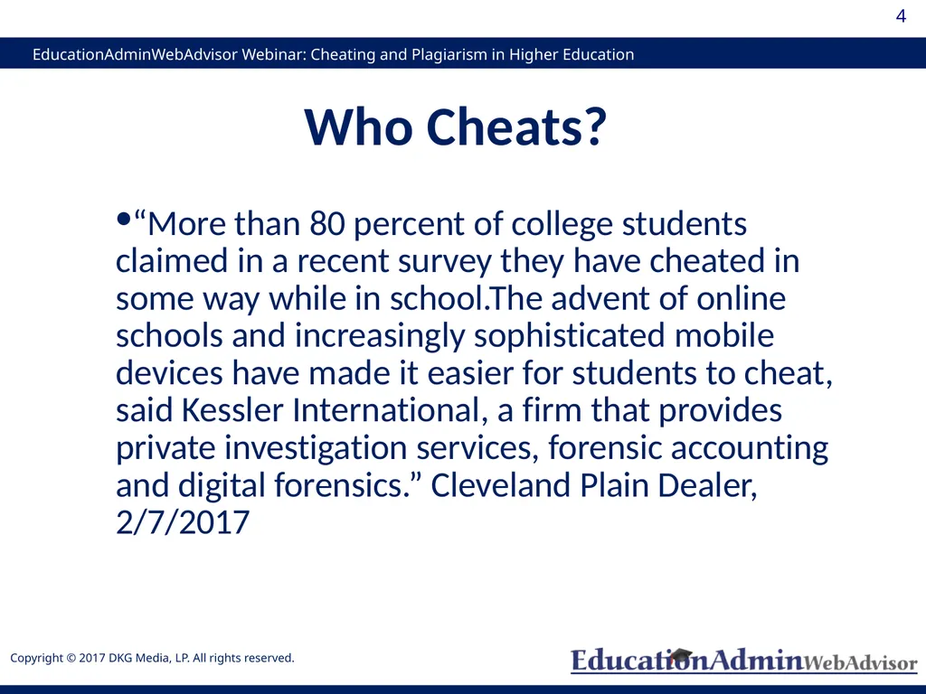 Cheating and Plagiarism in Higher Education: - slide 4 of 60