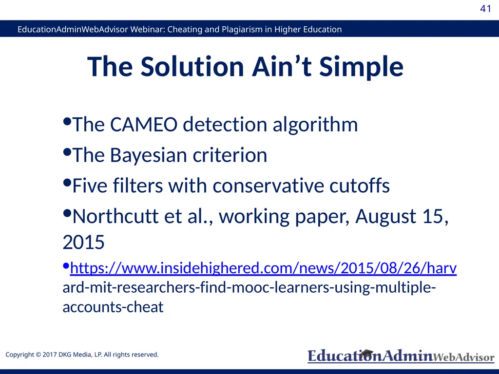 Cheating and Plagiarism in Higher Education: - slide 41 of 60