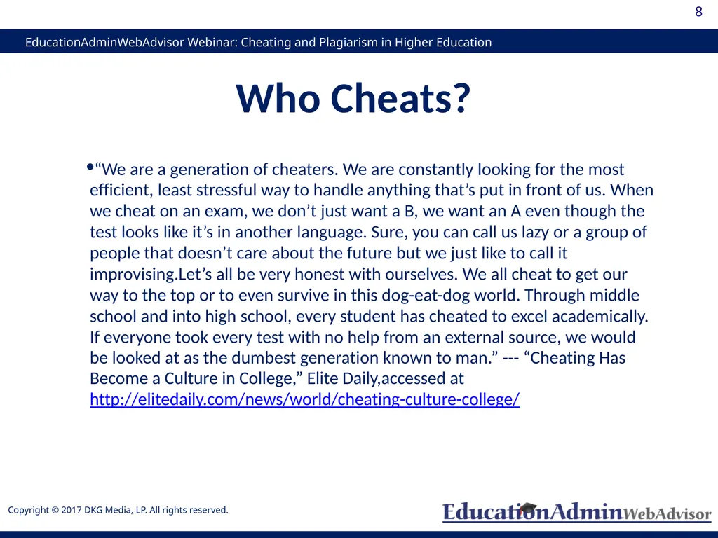 Cheating and Plagiarism in Higher Education: - slide 8 of 60