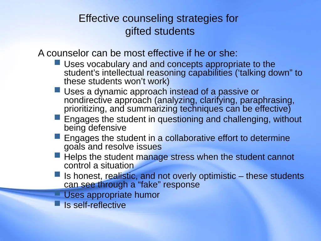 Counseling Gifted Students Component 9 of the - slide 5 of 43