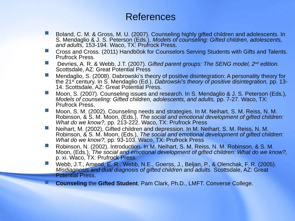 Counseling Gifted Students Component 9 of the - slide 41 of 43