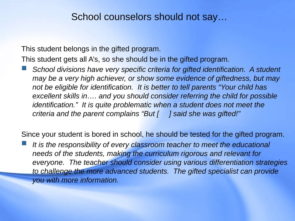 Counseling Gifted Students Component 9 of the - slide 36 of 43