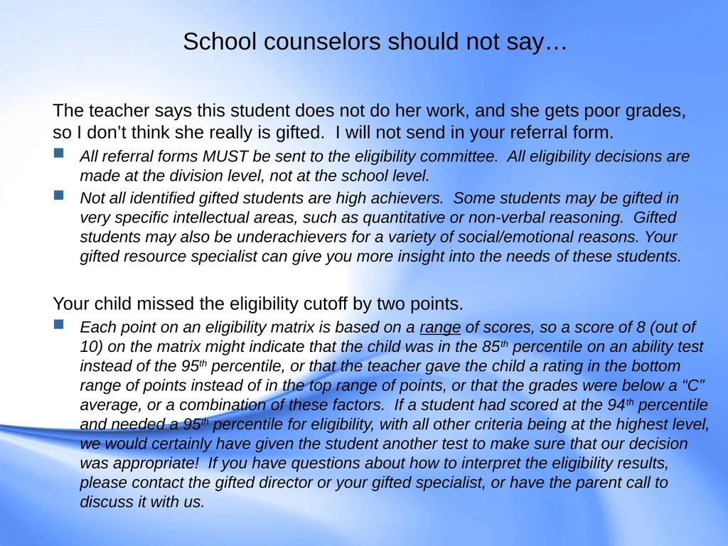 Counseling Gifted Students Component 9 of the - slide 37 of 43