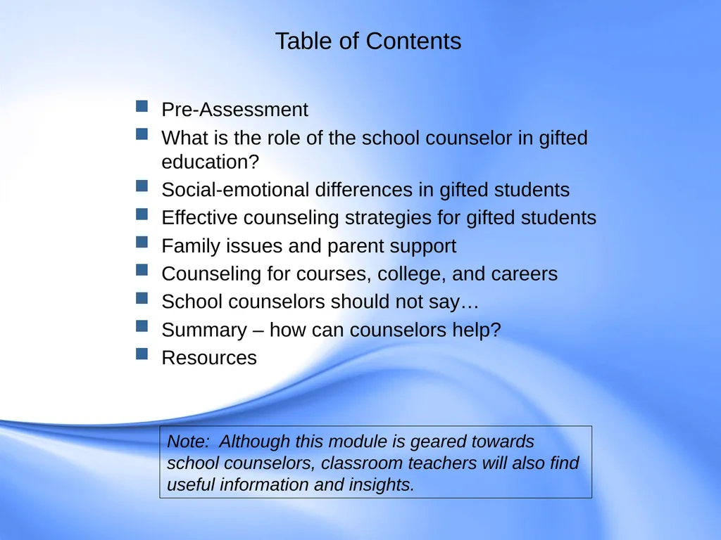 Counseling Gifted Students Component 9 of the - slide 2 of 43