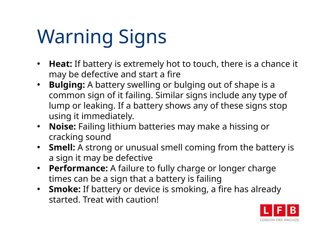 LFB Charge Safe Campaign 5th July 2023 Aim To - slide 7 of 13