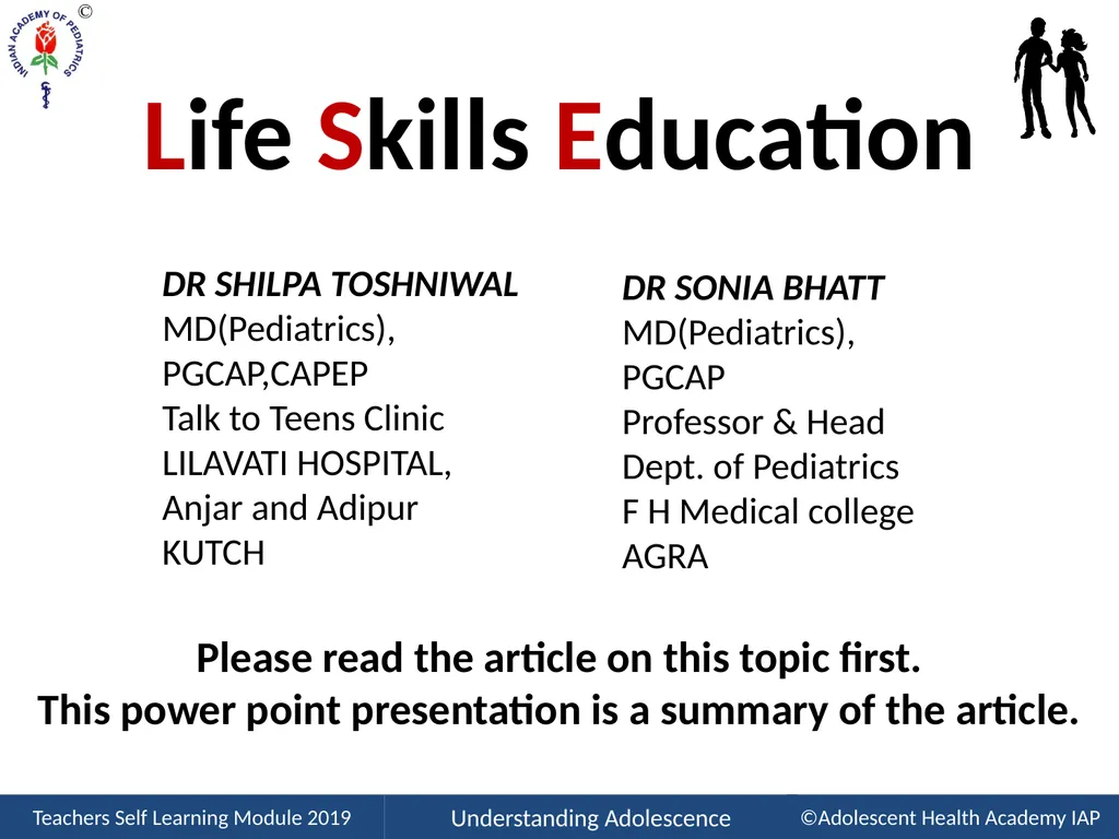 Life Skills Education Please read the article on - slide 1 of 42