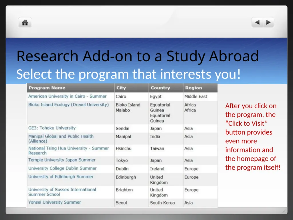 Research Abroad Opportunities Research Abroad - slide 10 of 22