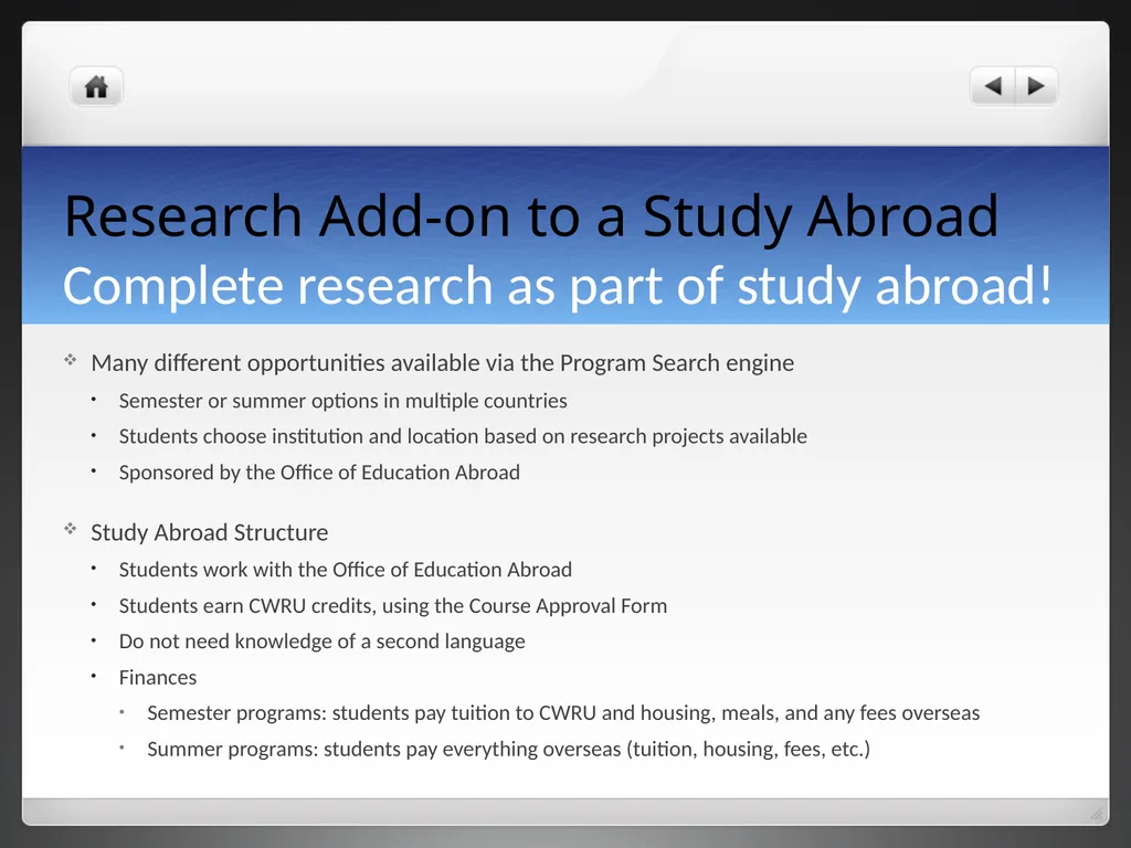 Research Abroad Opportunities Research Abroad - slide 8 of 22