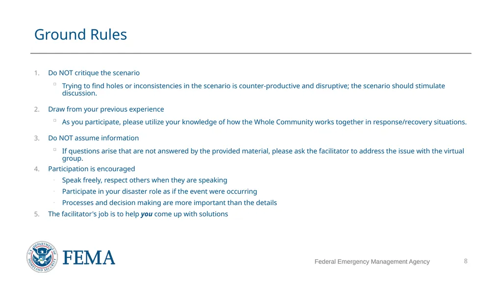 FEMA/EMI Virtual Table Top Exercise (VTTX) - slide 8 of 28