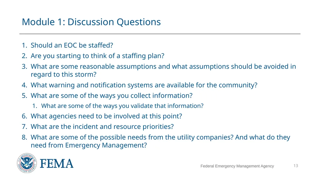 FEMA/EMI Virtual Table Top Exercise (VTTX) - slide 13 of 28