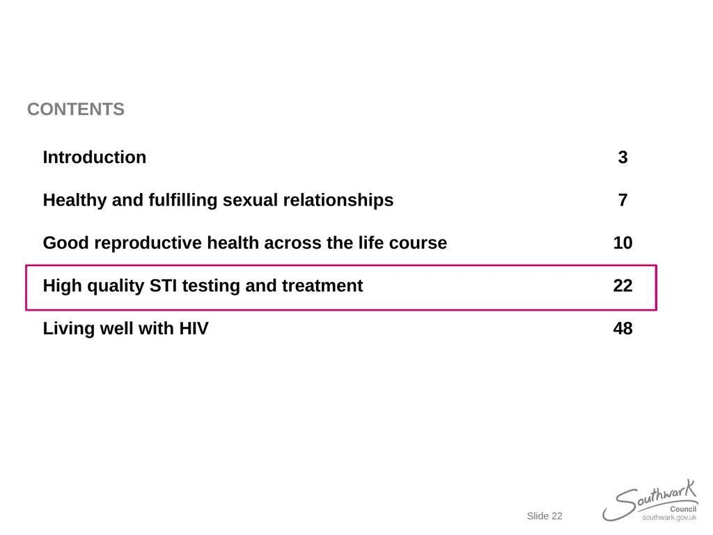 Lambeth, Southwark and Lewisham Sexual Health - slide 22 of 56