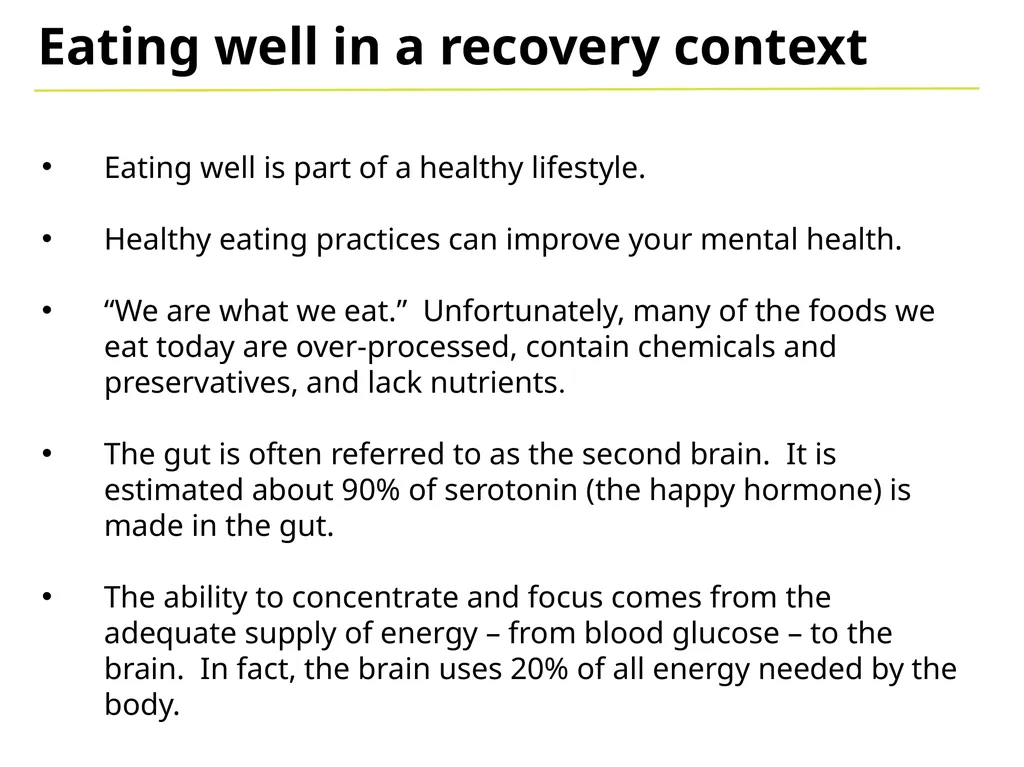 Eat Well Eating well in a recovery context Eating - slide 2 of 11
