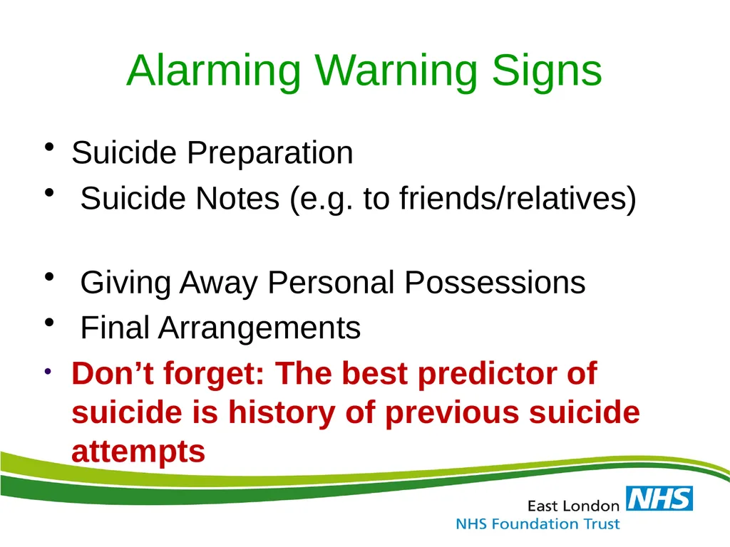 ELFT Training Packages for Primary Care Suicide - slide 24 of 35