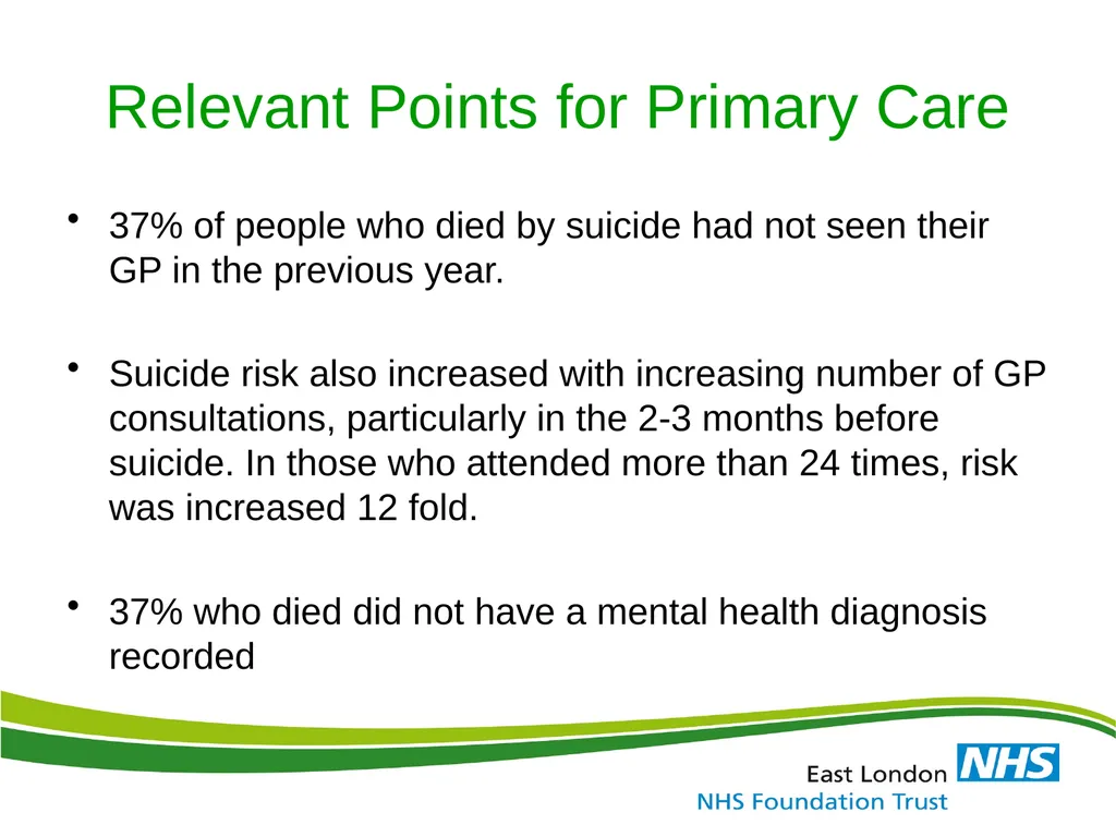 ELFT Training Packages for Primary Care Suicide - slide 14 of 35