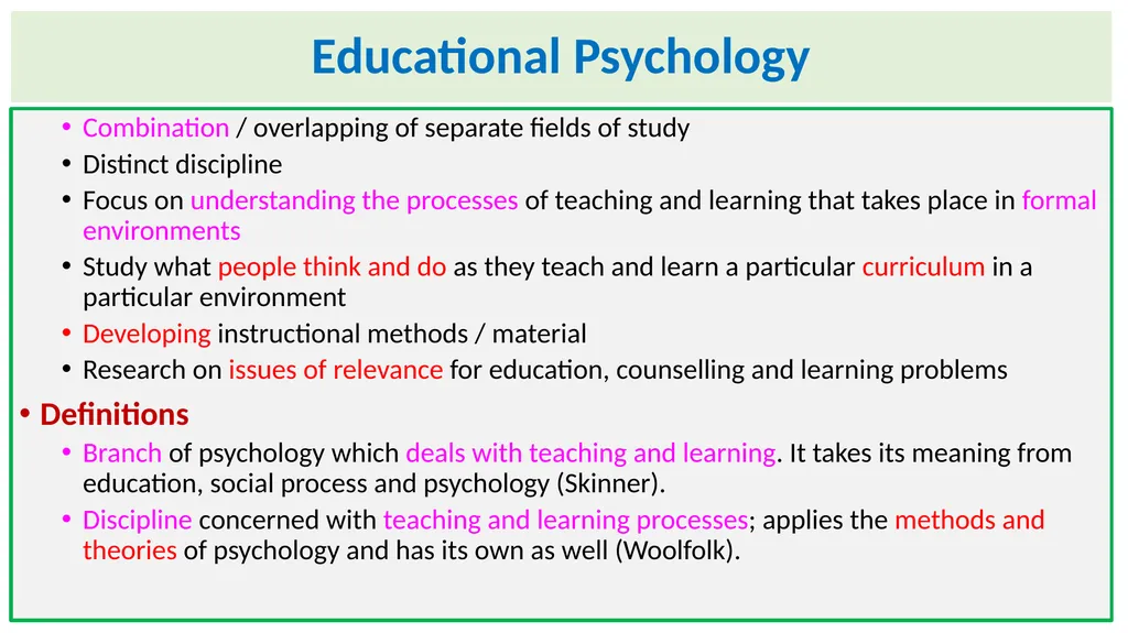 Educational Psychology Ganesamoorthi, S. Asst. - slide 7 of 101