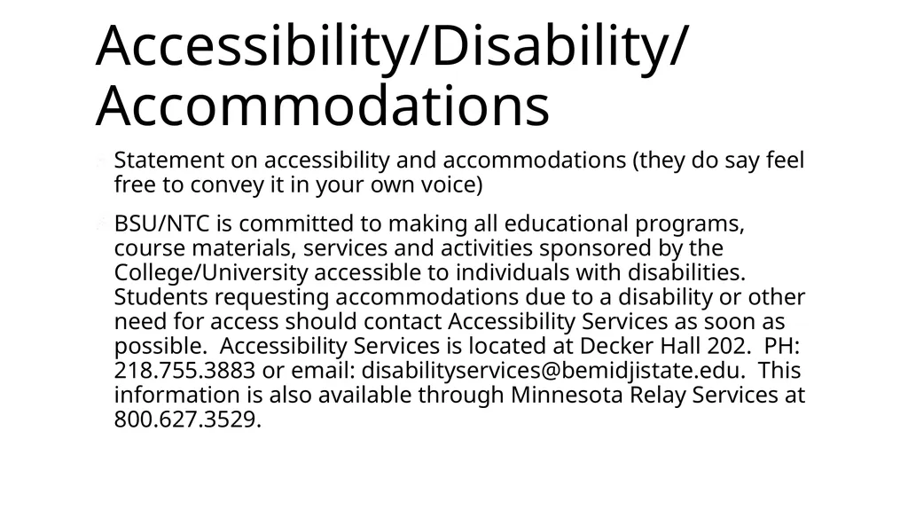 Syllabus statements for an inclusive classroom - slide 5 of 28