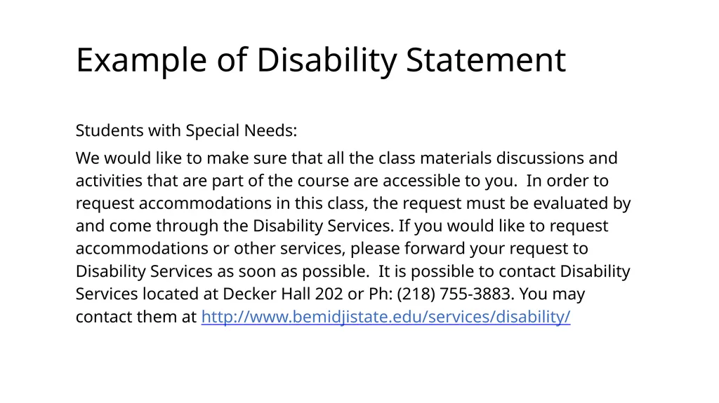 Syllabus statements for an inclusive classroom - slide 6 of 28