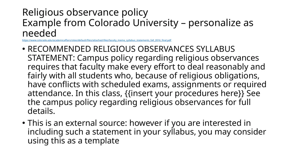 Syllabus statements for an inclusive classroom - slide 25 of 28