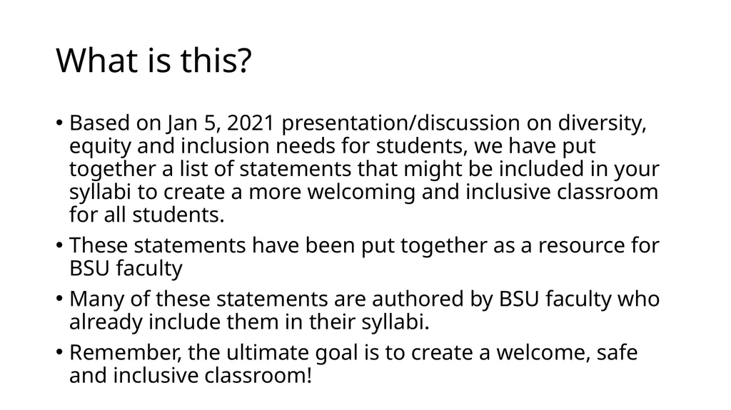 Syllabus statements for an inclusive classroom - slide 2 of 28
