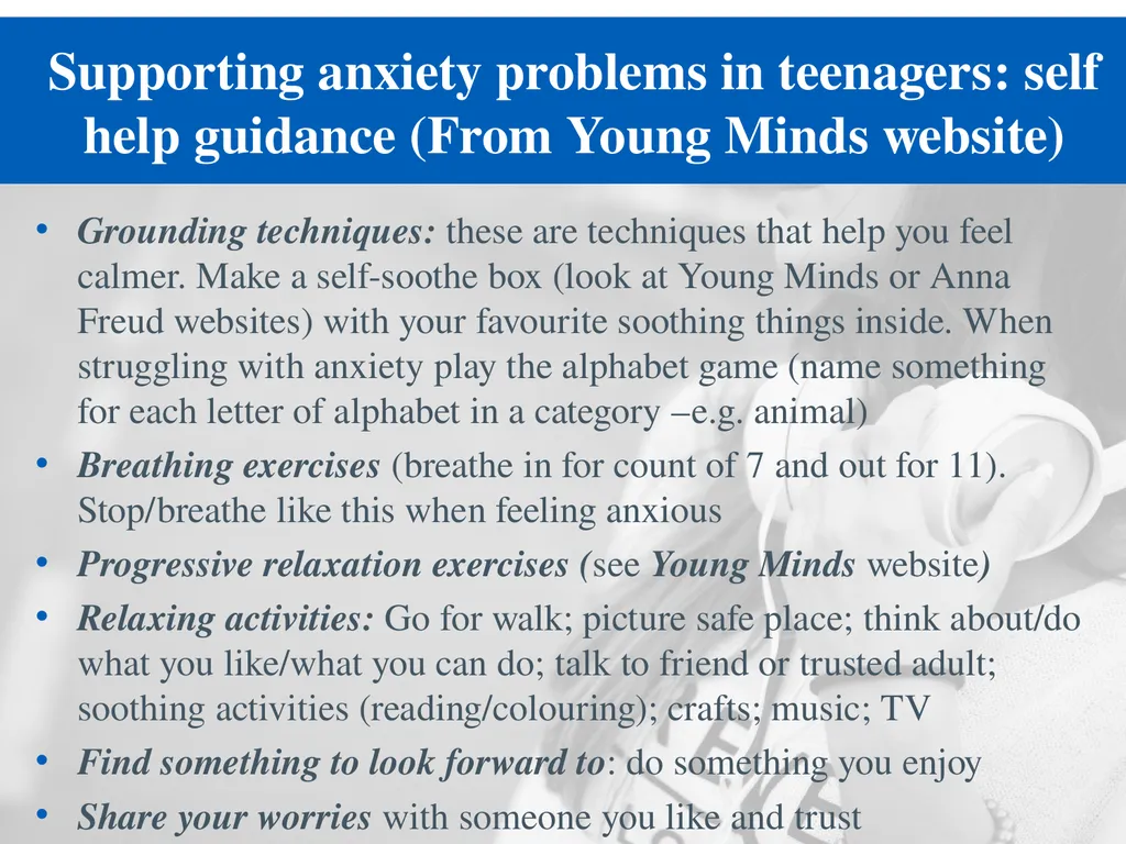 Managing anxiety: practical guidance for schools - slide 19 of 27