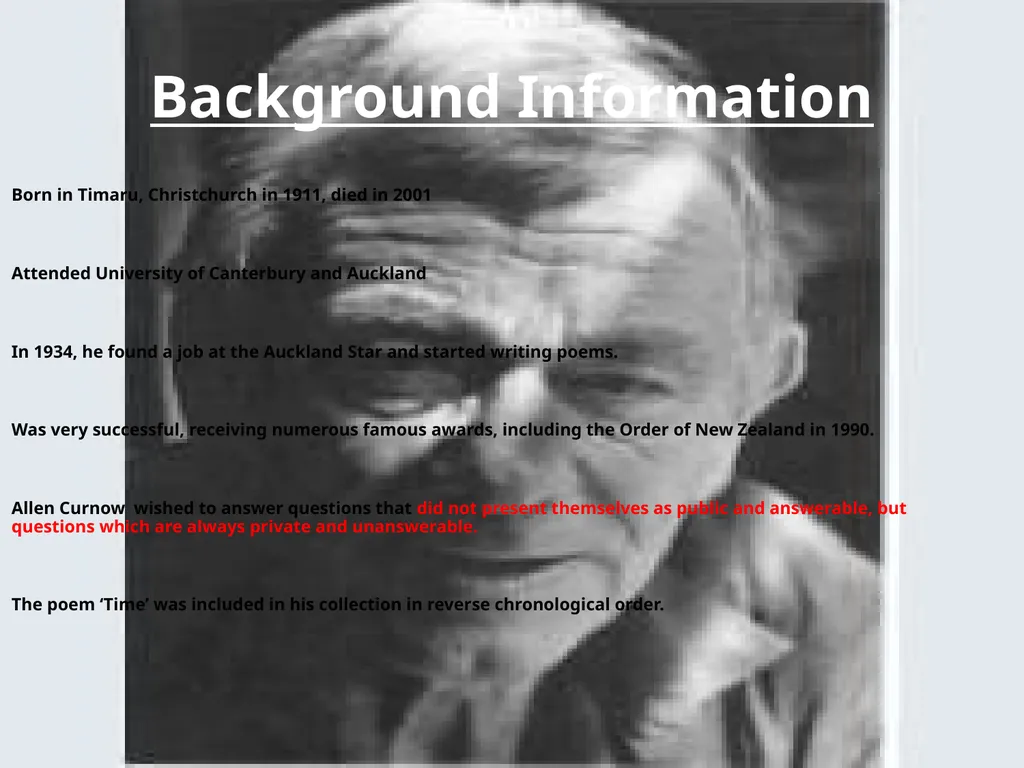 Time By Allen Curnow Background Information Born - slide 2 of 11