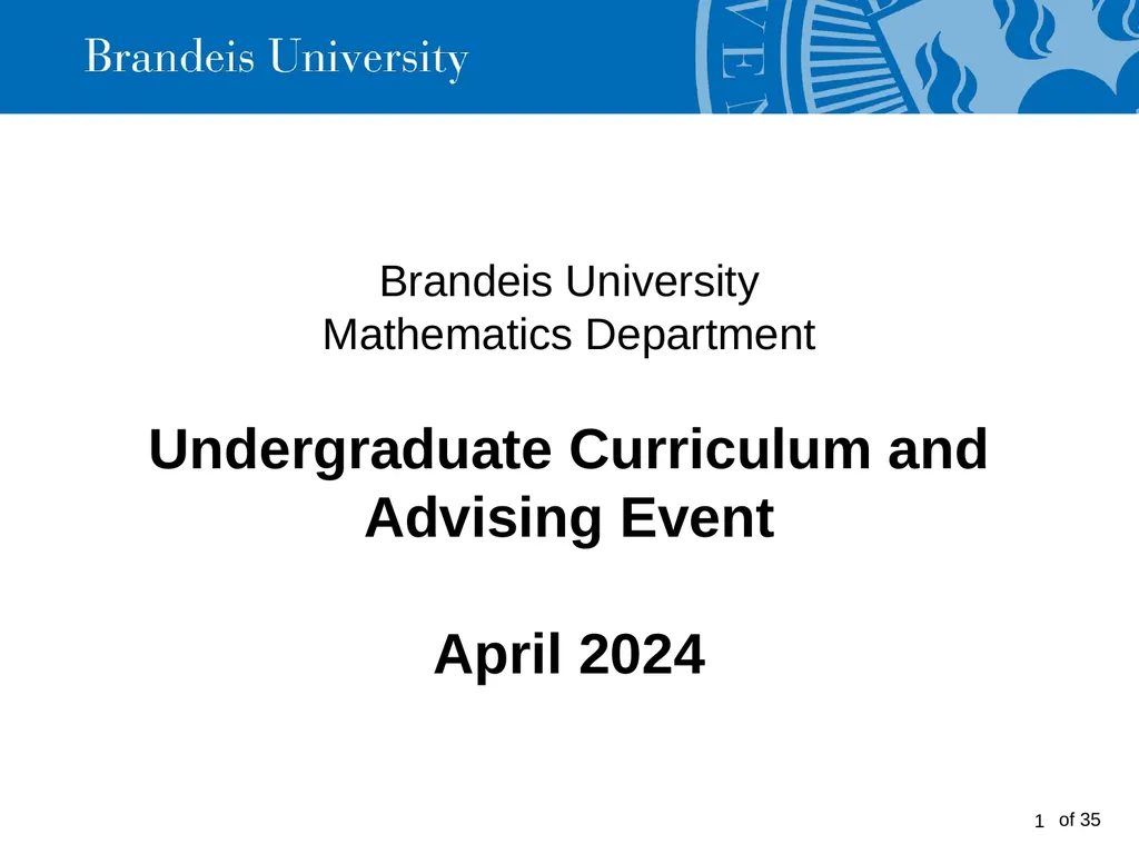 Brandeis University Mathematics Department - slide 1 of 21