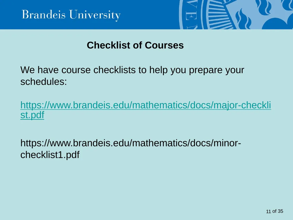 Brandeis University Mathematics Department - slide 11 of 21