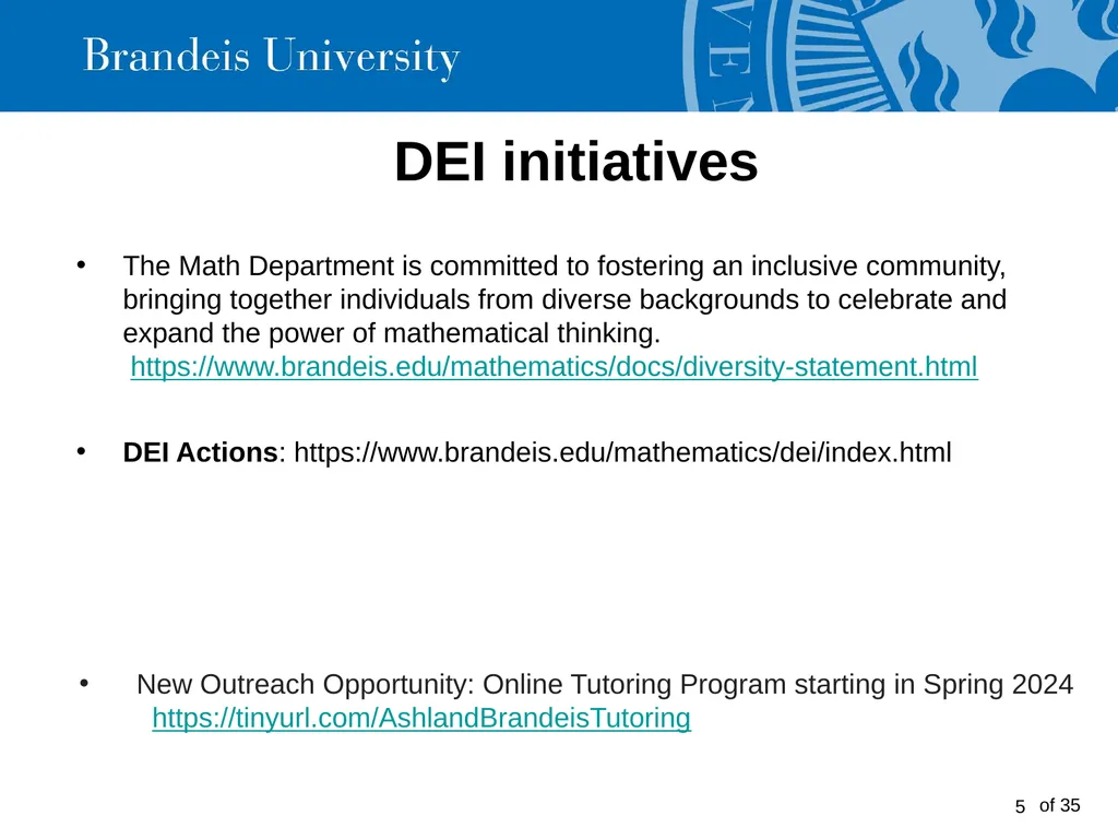 Brandeis University Mathematics Department - slide 5 of 21