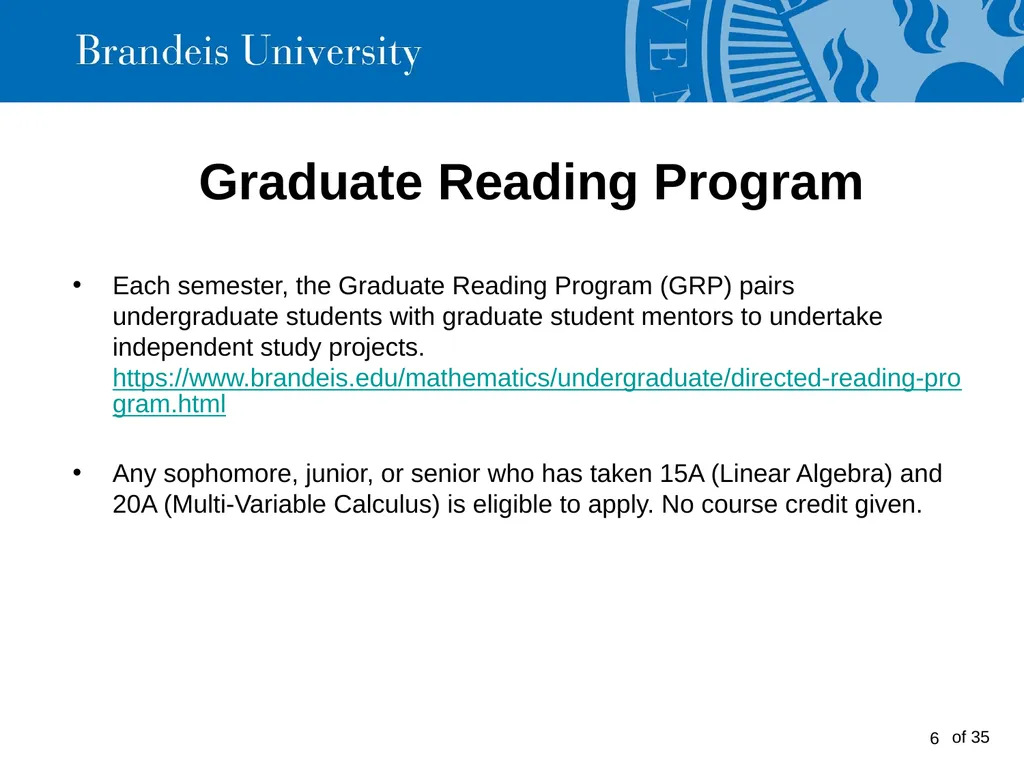 Brandeis University Mathematics Department - slide 6 of 21