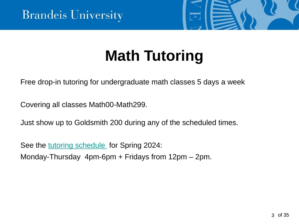 Brandeis University Mathematics Department - slide 3 of 21