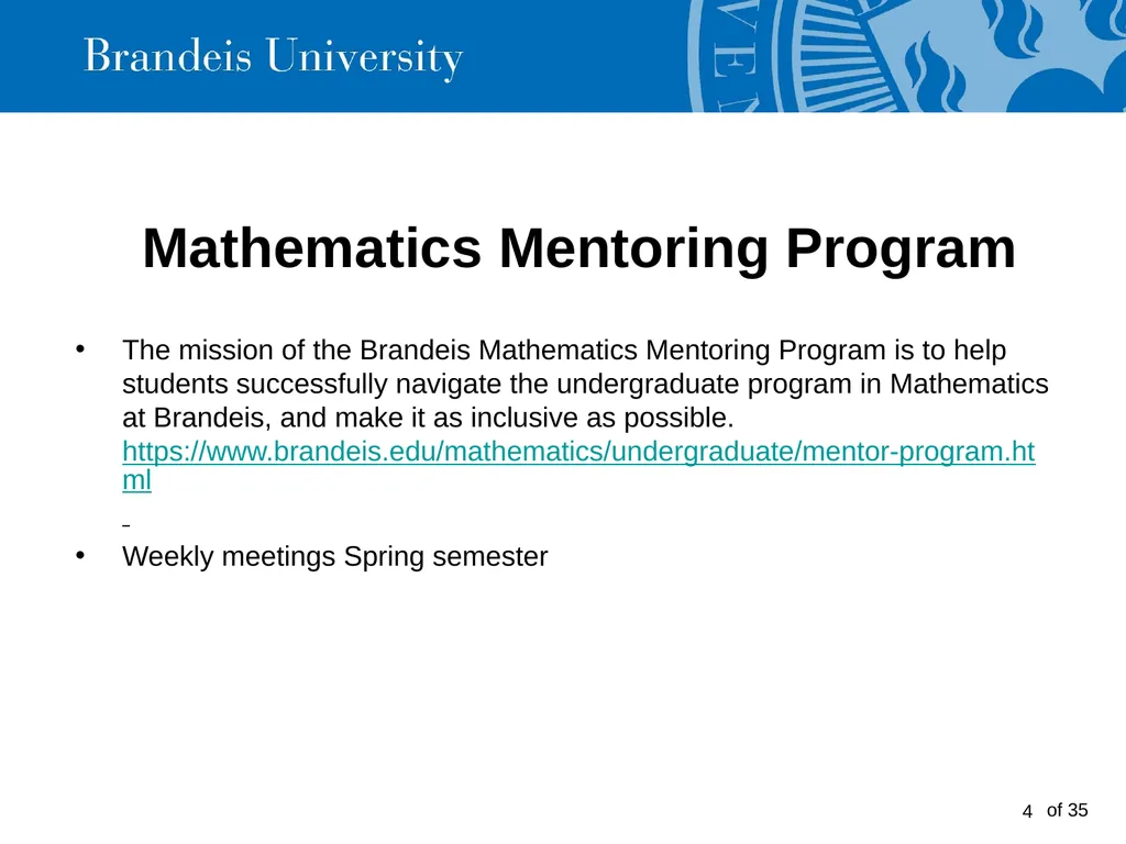 Brandeis University Mathematics Department - slide 4 of 21