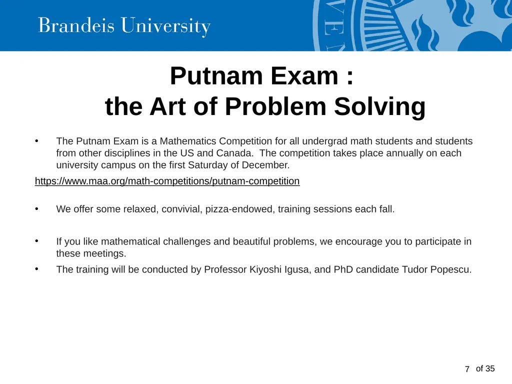 Brandeis University Mathematics Department - slide 7 of 21