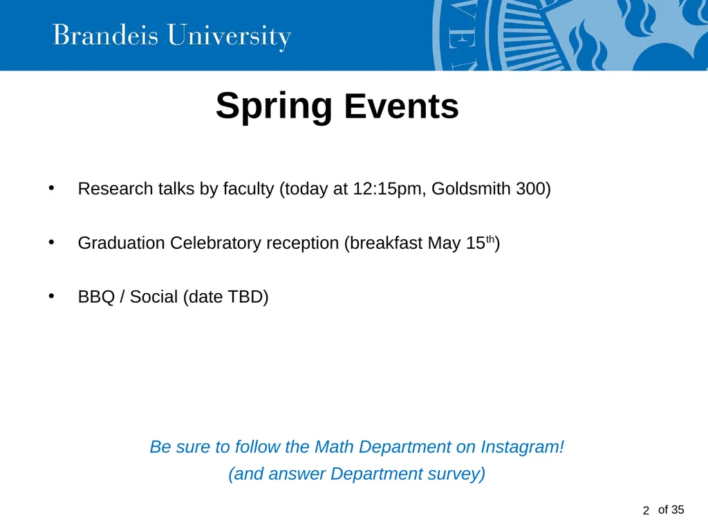 Brandeis University Mathematics Department - slide 2 of 21