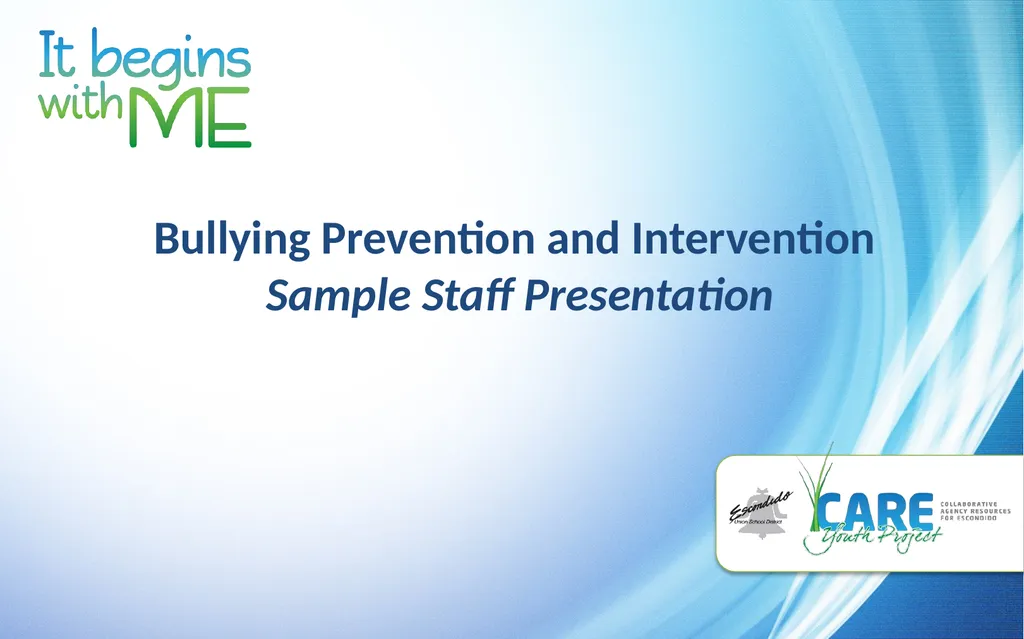 Bullying Prevention and Intervention Sample Staff - slide 1 of 14