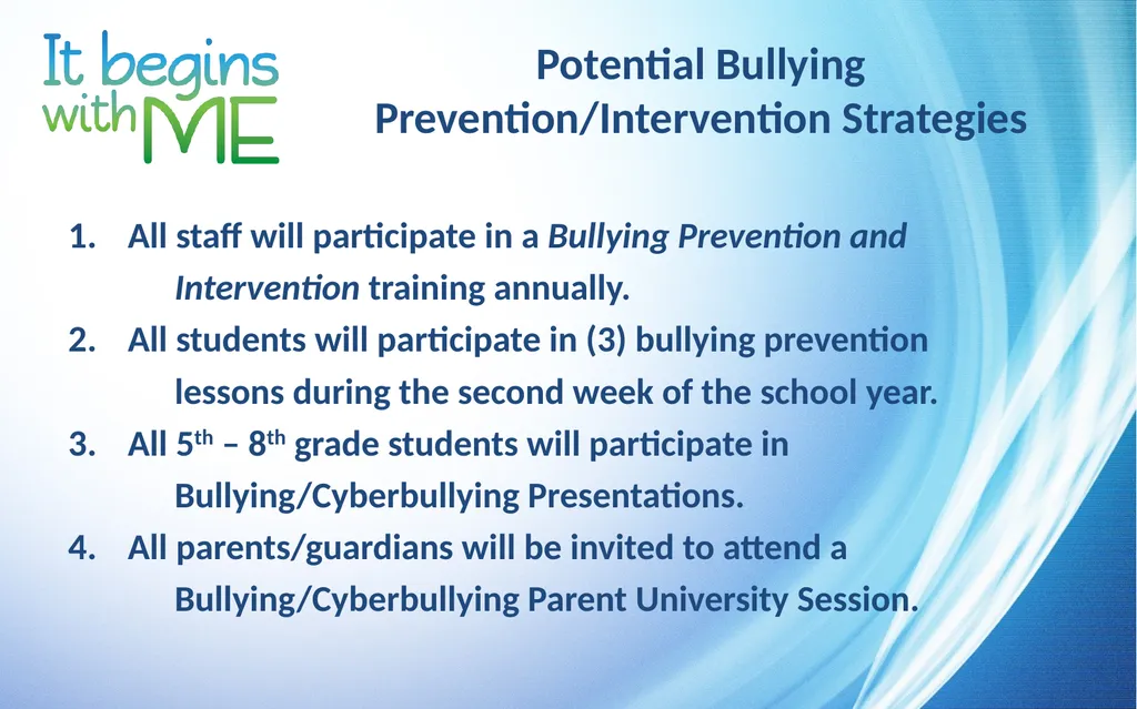 Bullying Prevention and Intervention Sample Staff - slide 7 of 14