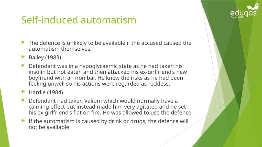 Capacity defences of insanity and intoxication - slide 7 of 8