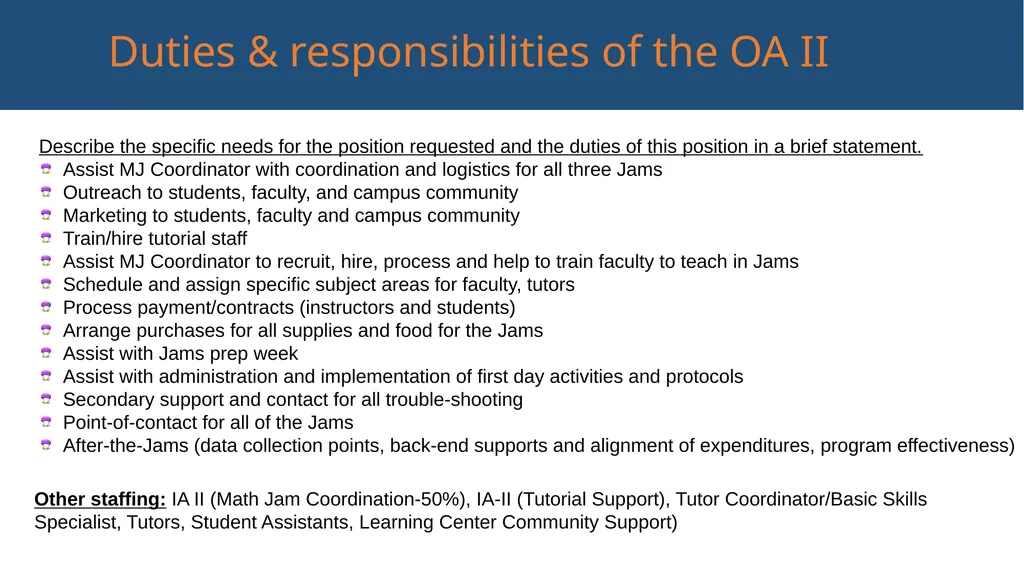 Why Jams? Goals of the Jams Increase the course - slide 5 of 7