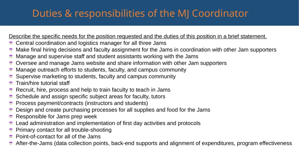 Why Jams? Goals of the Jams Increase the course - slide 6 of 7