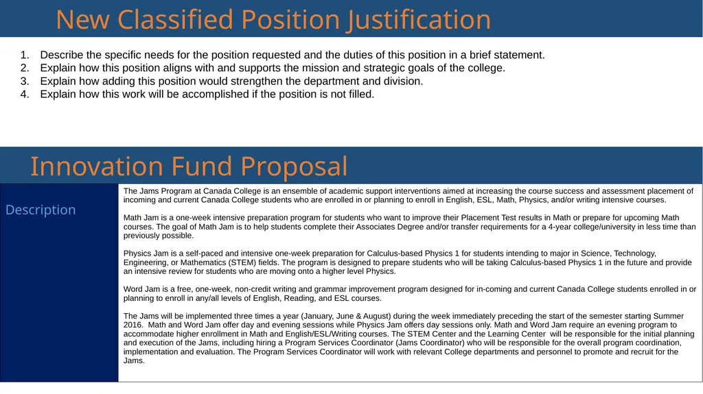 Why Jams? Goals of the Jams Increase the course - slide 3 of 7