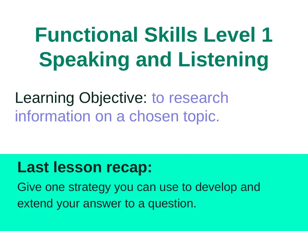 L1 Functional Skills English SL&C Skills Building - slide 2 of 11