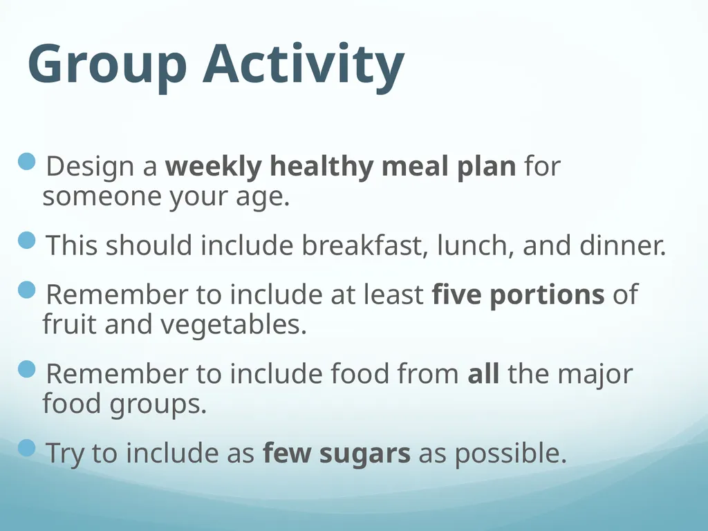 Year 7 – PSHE Topic 10 Healthy Life Eating Well - slide 11 of 12
