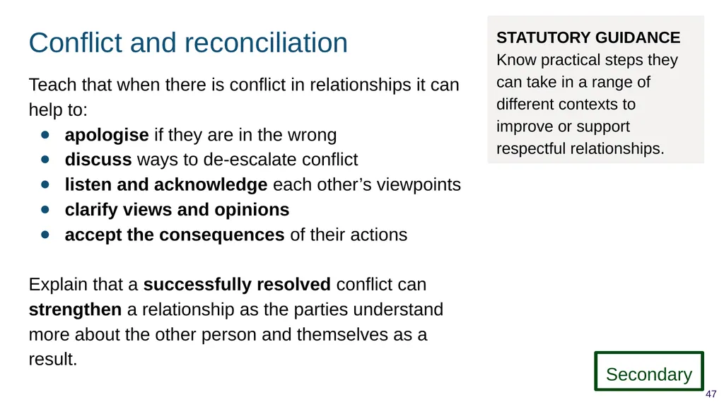 Teaching respectful relationships (primary), - slide 47 of 90
