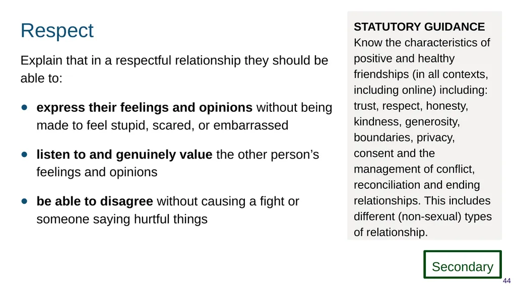 Teaching respectful relationships (primary), - slide 44 of 90