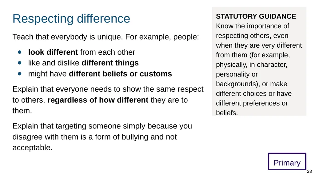 Teaching respectful relationships (primary), - slide 23 of 90