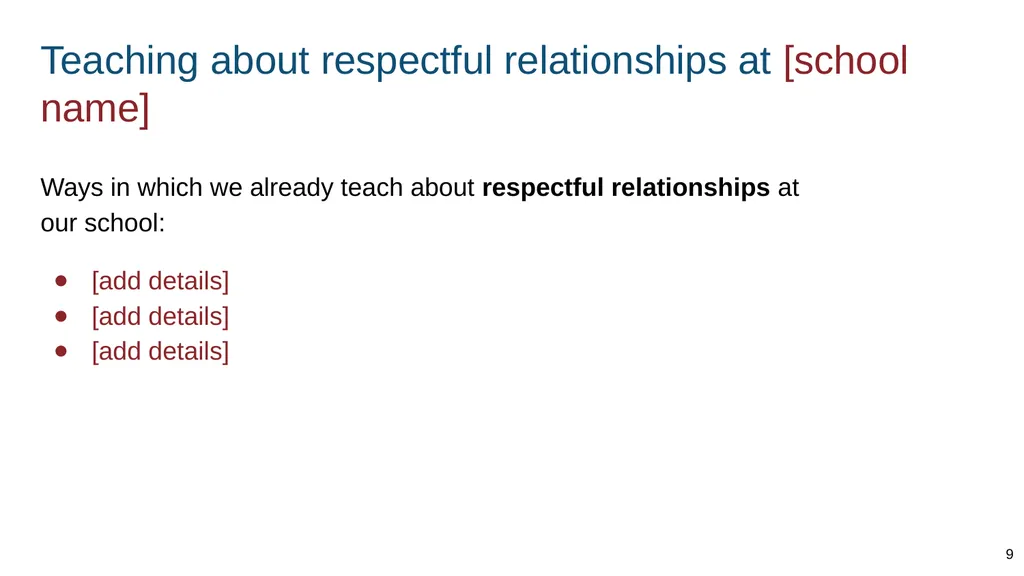 Teaching respectful relationships (primary), - slide 9 of 90