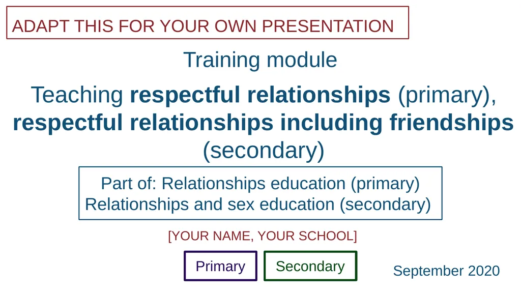 Teaching respectful relationships (primary), - slide 1 of 90