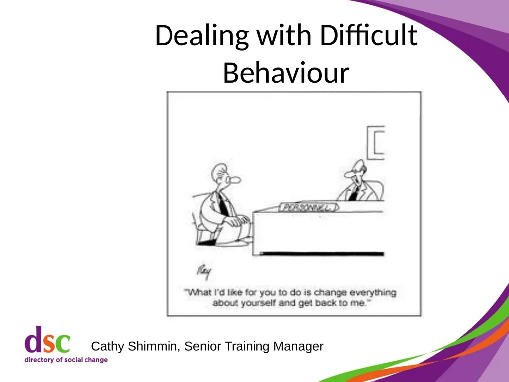 Dealing with Difficult Behaviour Cathy Shimmin, - slide 1 of 59