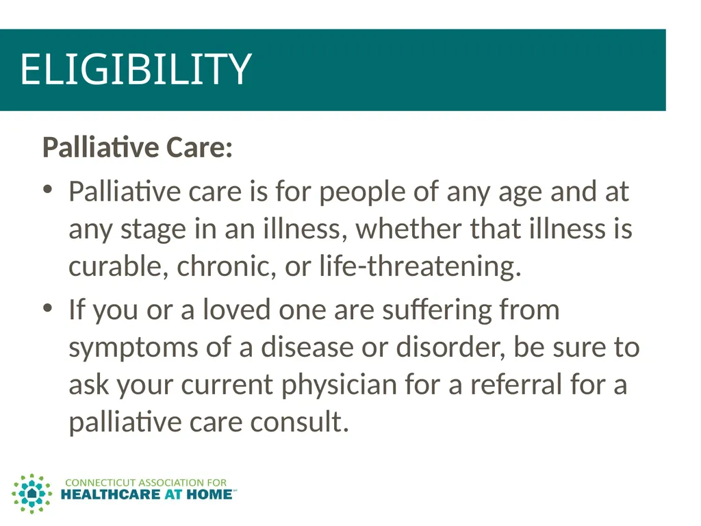 PALLIATIVE CARE & HOSPICE CARE A Comparison to - slide 10 of 35