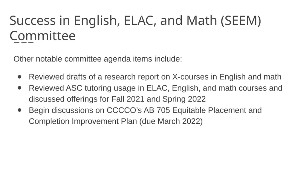 Success in English, ELAC, and Math (SEEM) - slide 2 of 2